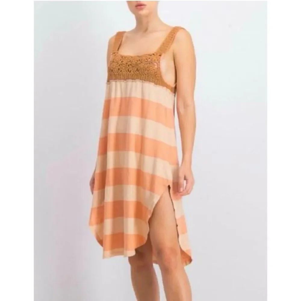 ❤️Free People Luca Crochet Stripe Boho Mini Dress